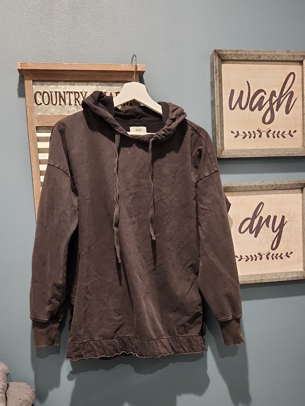 aerie Washed Charcoal Pullover Hoodie